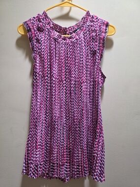 DKNY Pink and Purple Pleated Sleeveless Blouse